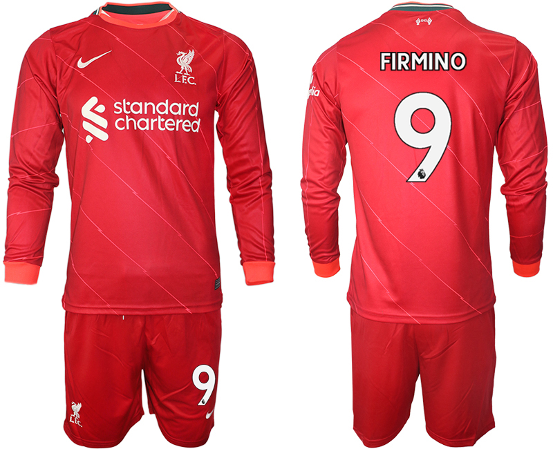 Men 2021-2022 Club Liverpool home red Long Sleeve #9 Soccer Jersey->liverpool jersey->Soccer Club Jersey